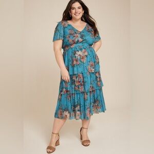 Maurices Blue and Pink Floral Midi Dress
